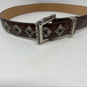 BRIGHTON Faux Croc Alligator Silver Buckle Belt size M